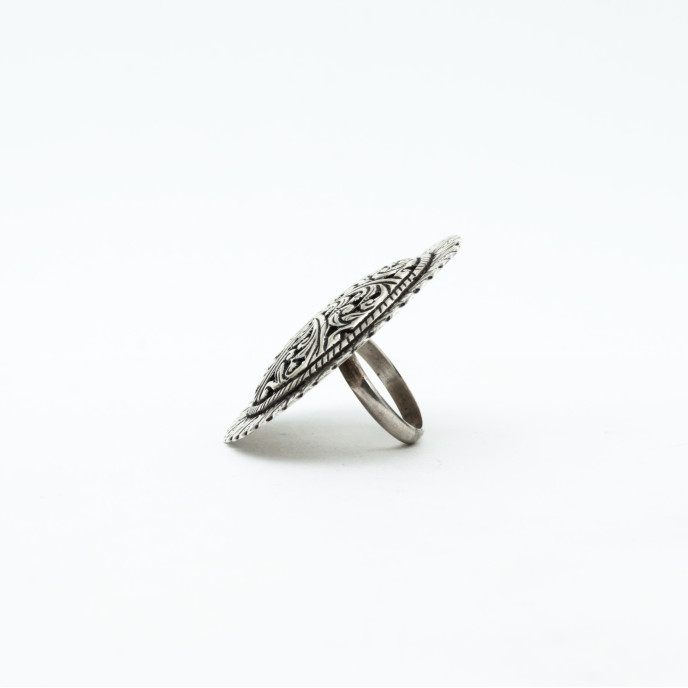 Inel disc floral India 4.8cm Argint