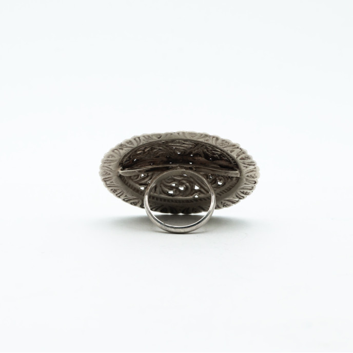 Inel disc floral India 4.8cm Argint