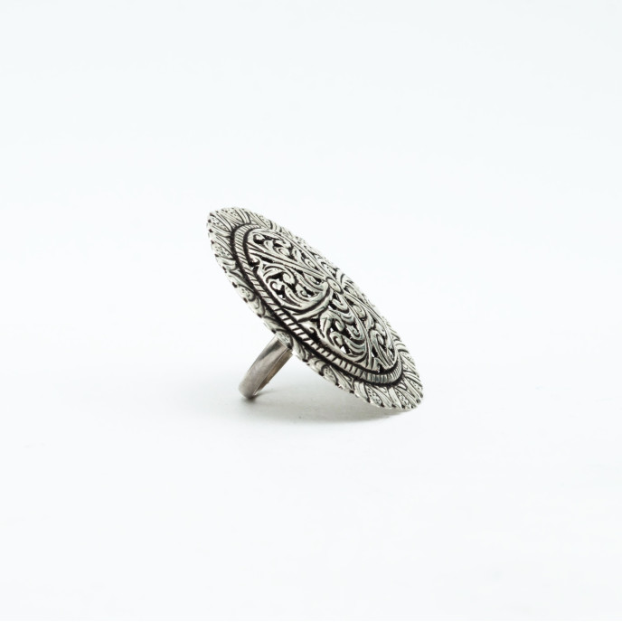 Inel disc floral India 4.8cm Argint