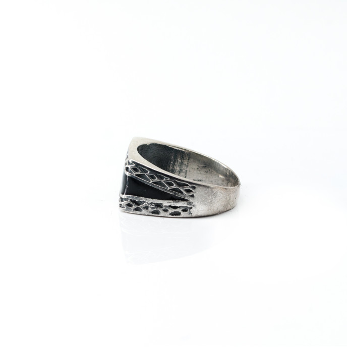 Inel dreptunghiular banda neagra Argint