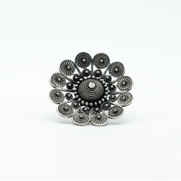 Inel disc floral India 5cm Argint