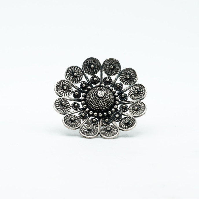 Inel disc floral India 5cm Argint