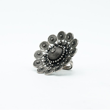 Inel disc floral India 5cm Argint