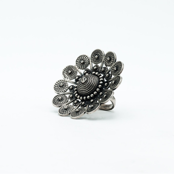 Inel disc floral India 5cm Argint