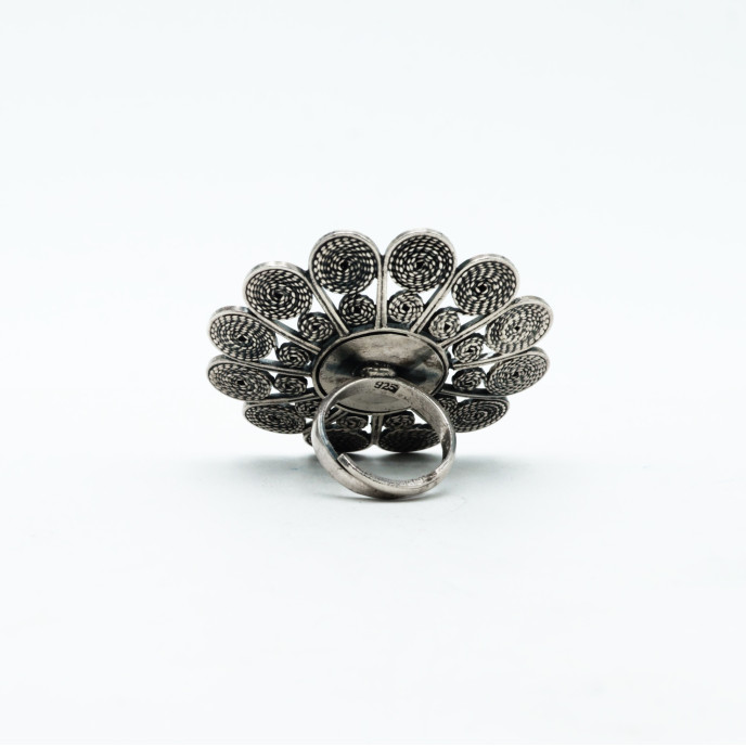 Inel disc floral India 5cm Argint