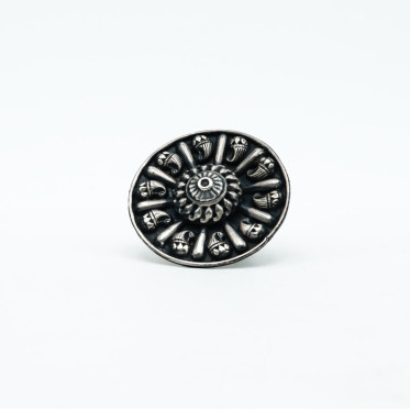 Inel disc floral picaturi India 4.3cm Argint