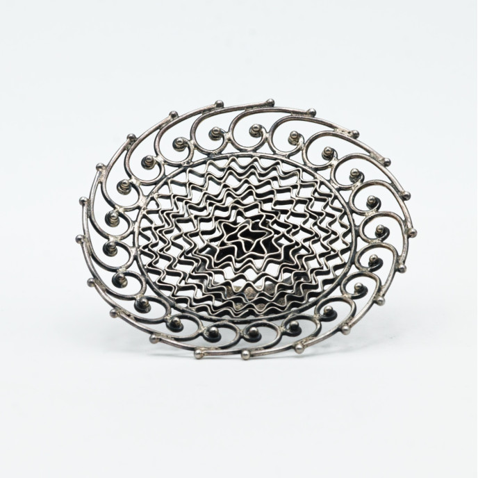 Inel disc broderie sparta 6.2cm Argint