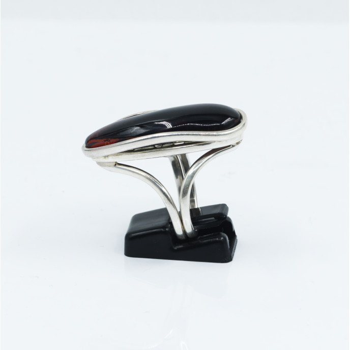 Inel lung chihlimbar rosu 3.2cm Argint