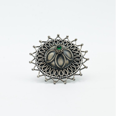 Inel disc palarie piatra verde Argint