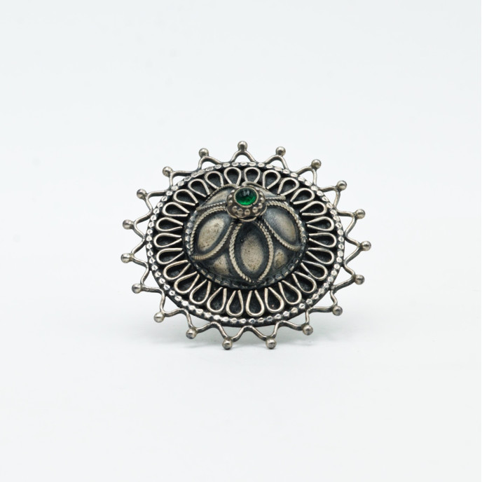 Inel disc palarie piatra verde Argint