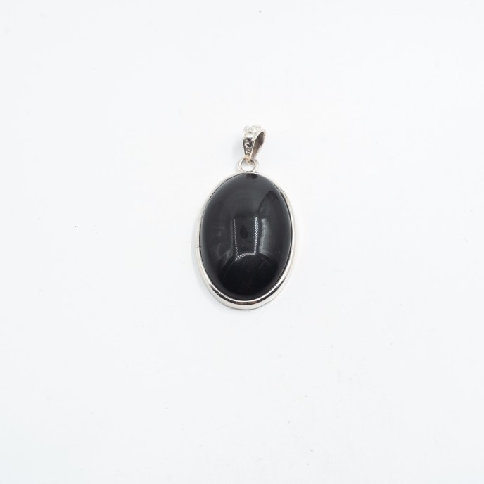 Pandantiv oval obsidian anou puncte Argint