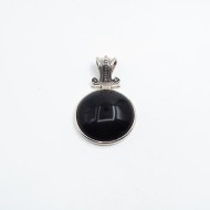 Pandantiv rotund obsidian anou Baroc Argint