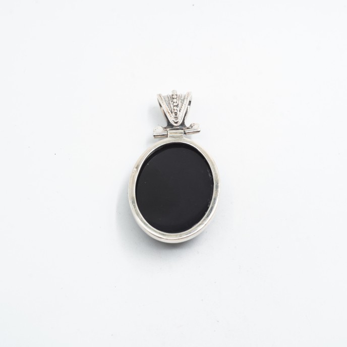 Pandantiv oval obsidian anou Baroc Argint