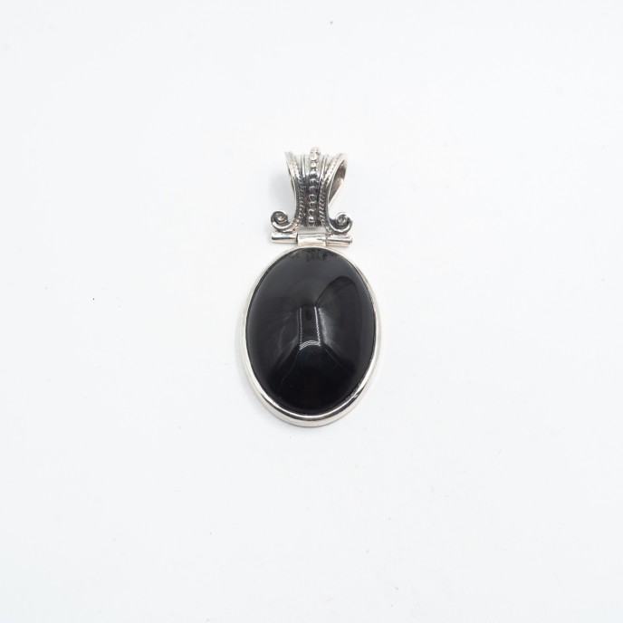 Pandantiv oval obsidian anou Baroc Argint
