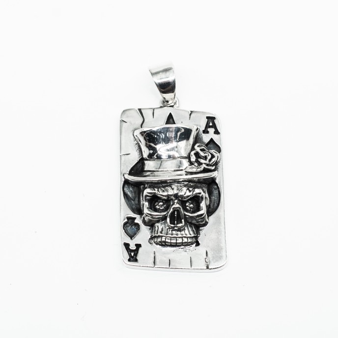 Pandantiv carte de joc craniu Argint