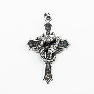 Pandantiv cruce doi serpi Argint