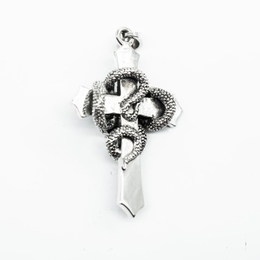 Pandantiv cruce doi serpi Argint