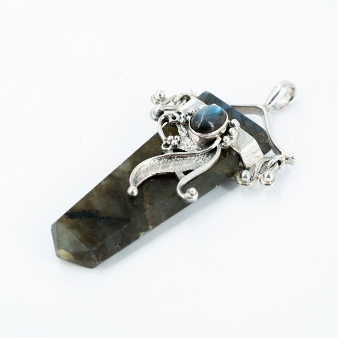 Pandantiv bagheta plata labradorit Argint