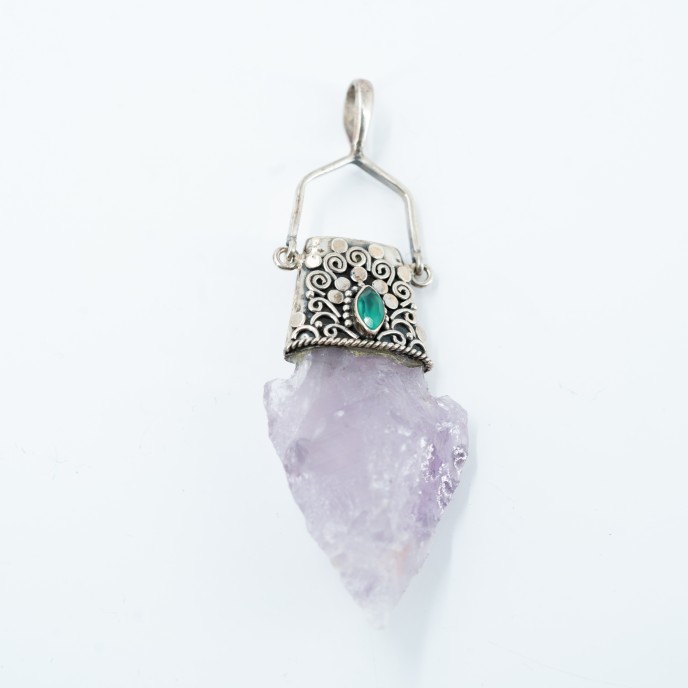 Pandantiv varf sageata ametist cuarz.verde Argint