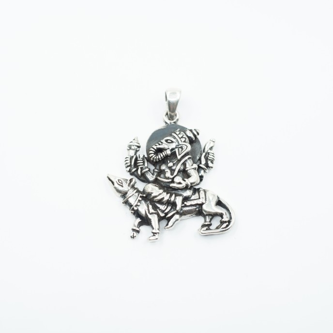 Pandantiv Ganesha calare pe sobolan Argint