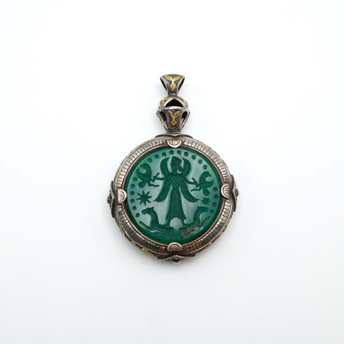 Pandantiv Afgan om inaripat agat.verde Argint