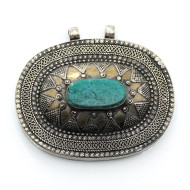 Pandantiv oval etnic India turcoaza Argint