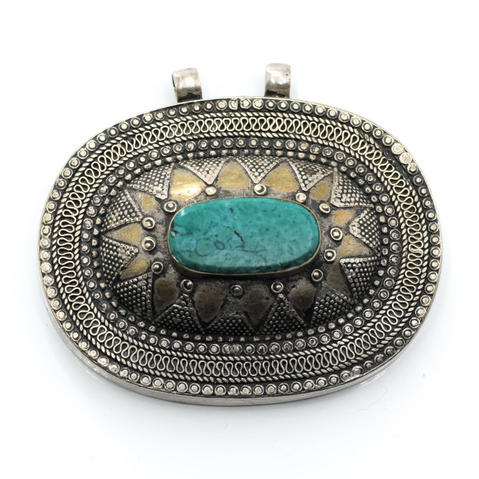 Pandantiv oval etnic India turcoaza Argint