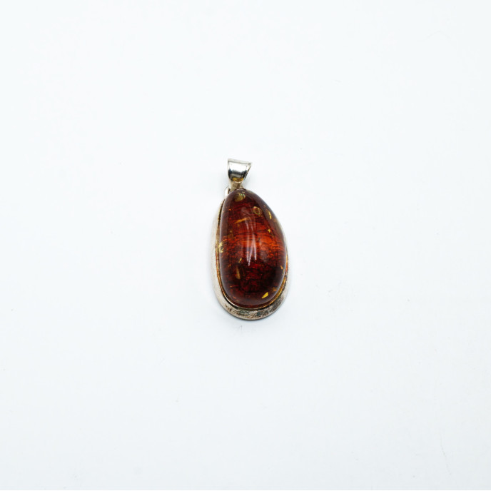 Pandantiv picatura chihlimbar cognac 4.5cm Argint