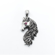 Pandantiv profil cap de cal c.z.rosu Argint