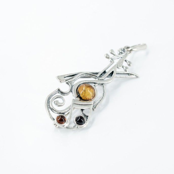 Brosa-pandantiv contrabas chihlimbar Argint