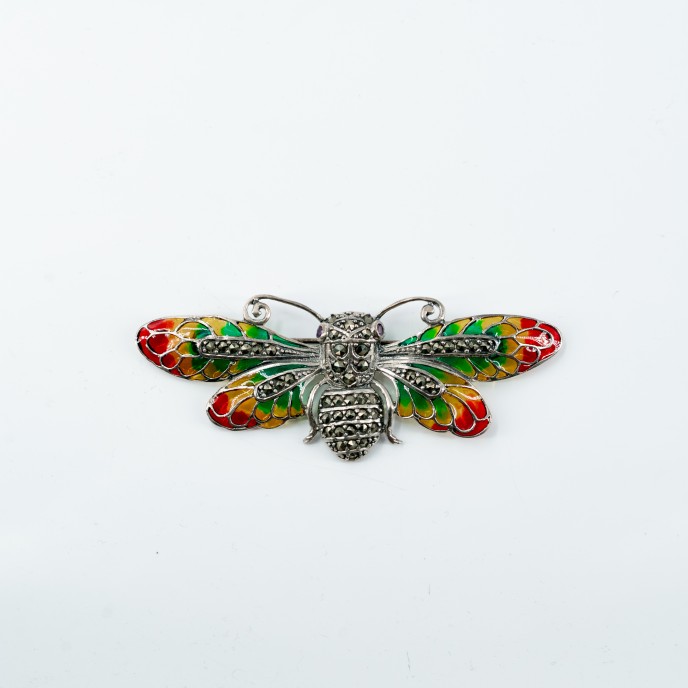 Brosa-pandantiv fluture marcasite Argint