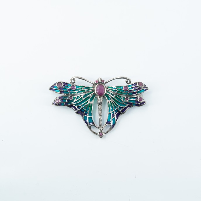 Brosa-pandantiv fluture rubine Argint