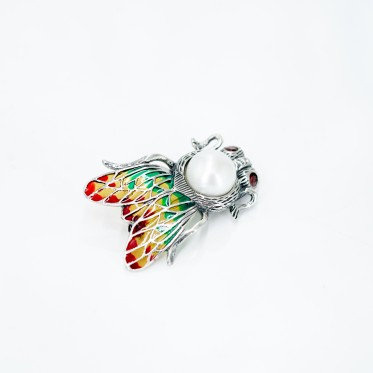 Brosa-pandantiv fluture-perla Argint