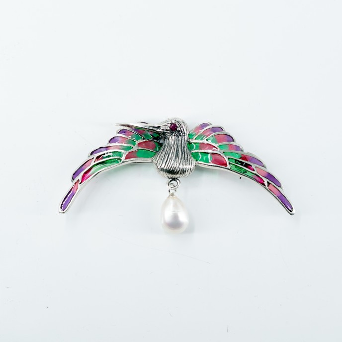 Brosa-pandantiv pasare colibri perla Argint Brosa-pandantiv pasare colibri perla Argint