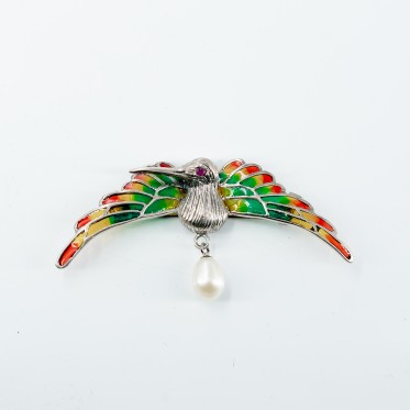 Brosa-pandantiv pasare colibri perla Argint