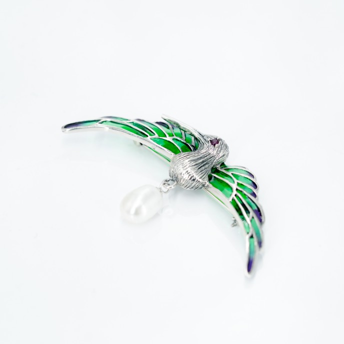 Brosa-pandantiv pasare colibri perla Argint Brosa-pandantiv pasare colibri perla Argint