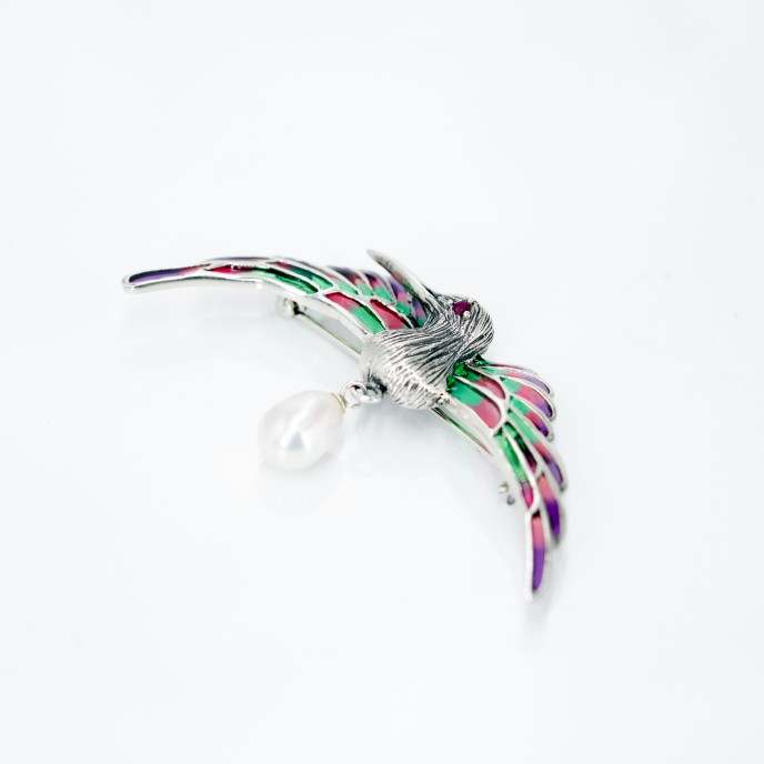 Brosa-pandantiv pasare colibri perla Argint Brosa-pandantiv pasare colibri perla Argint