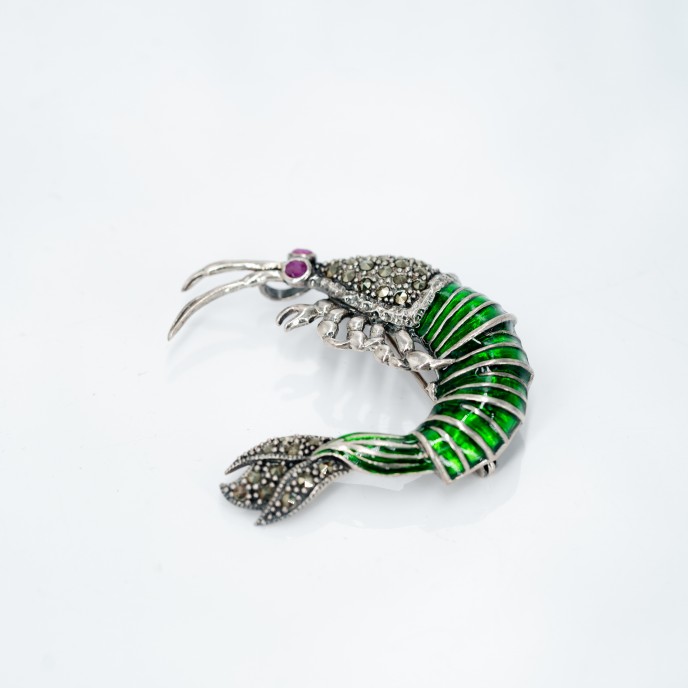 Brosa crevete marcasite Argint Brosa crevete marcasite Argint