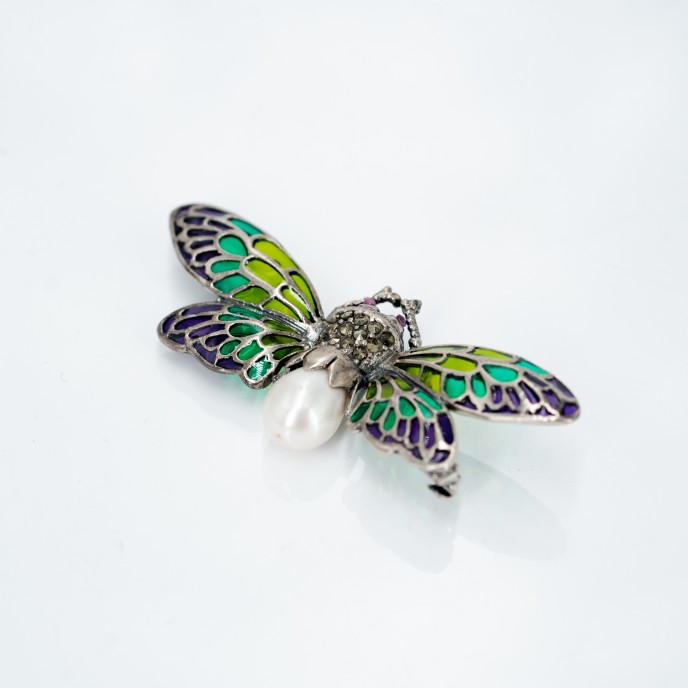 Brosa-pandantiv fluture perla-marcasite Argint Brosa-pandantiv fluture perla-marcasite Argint