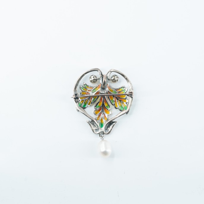 Brosa-pandantiv frunza perle Argint