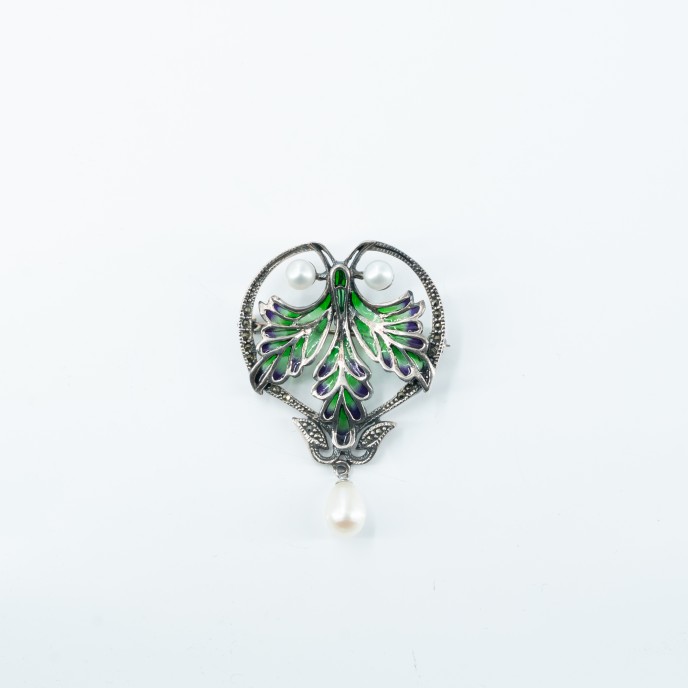 Brosa-pandantiv frunza perle Argint