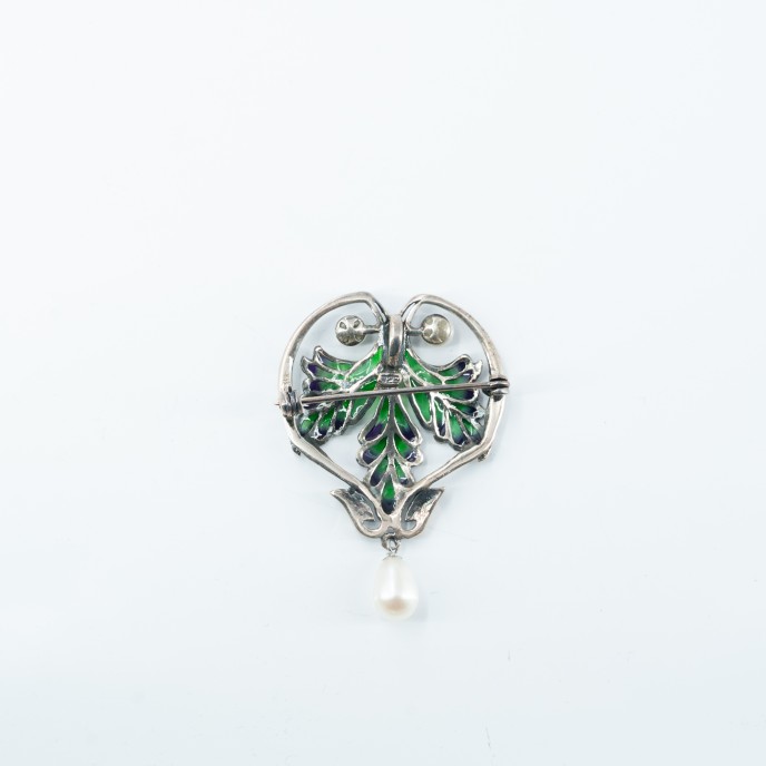 Brosa-pandantiv frunza perle Argint