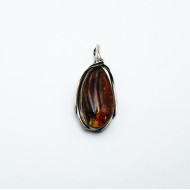 Pandantiv-brosa chihlimbar cognac 6.5cm Argint