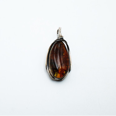Pandantiv-brosa chihlimbar cognac 6.5cm Argint