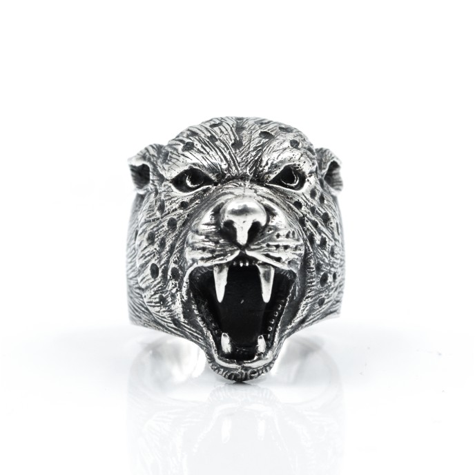 Inel masiv cap de leopard Argint