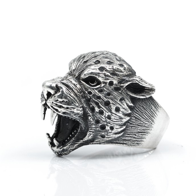 Inel masiv cap de leopard Argint