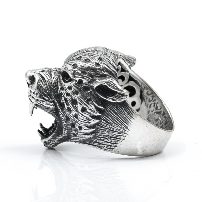 Inel masiv cap de leopard Argint