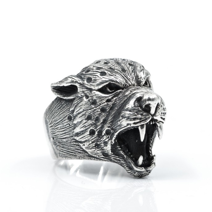 Inel masiv cap de leopard Argint
