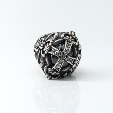 Inel oval bombat cruce hematit Argint