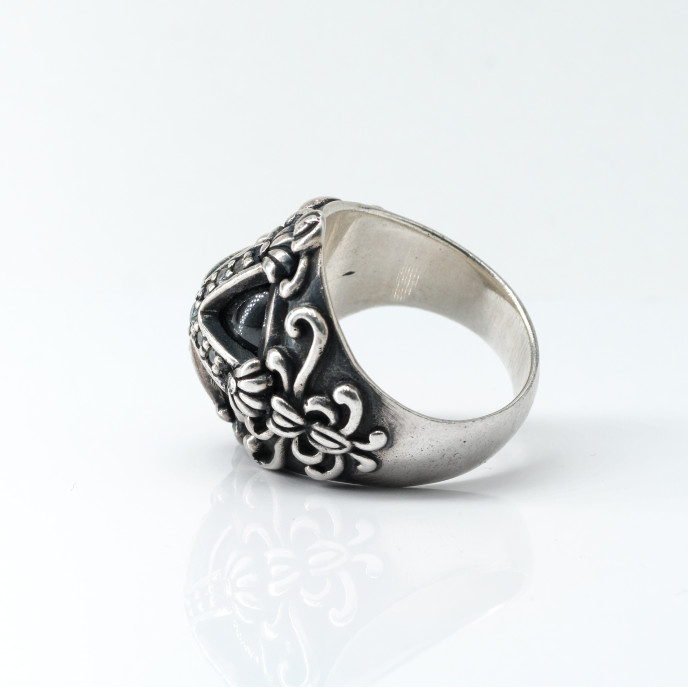 Inel oval bombat cruce hematit Argint